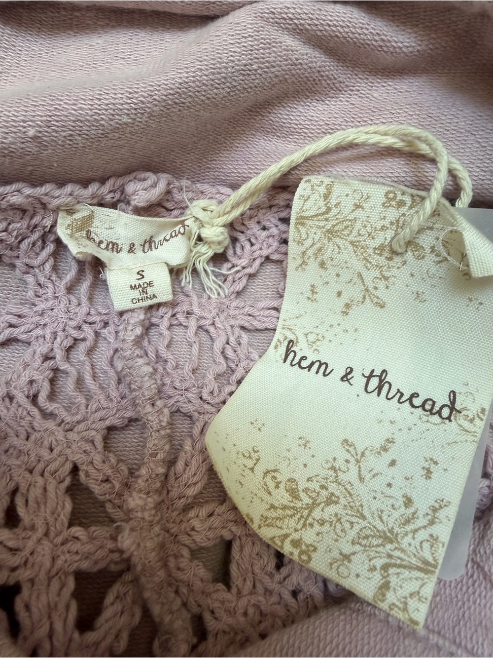 Hem & Thread Lace Trim Pullover Hoodie - Dusty Rose NWT - Picture 6 of 7